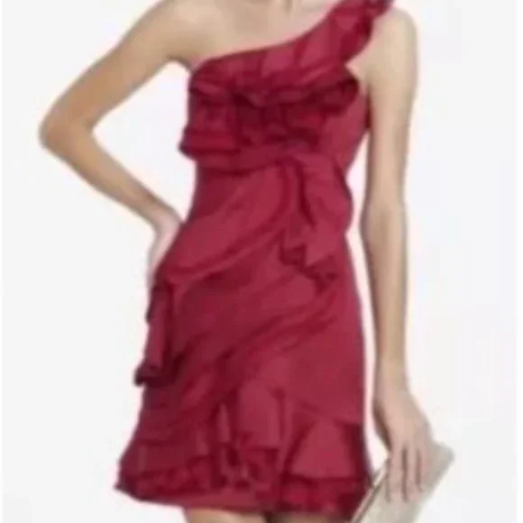 BCBGMaxAzria Jonesy Dress. Ruby Red Size 8 One Shoulder Cocktail Dress. NWOT. - Picture 3 of 7